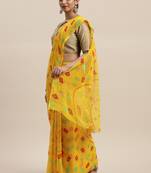 Yellow printed chiffon saree with blouse