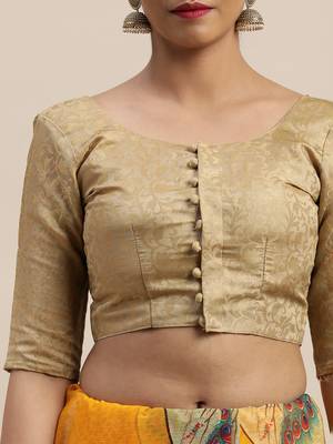 Yellow printed chiffon saree with blouse 3