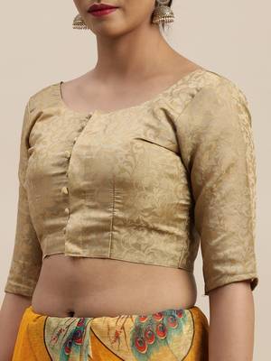 Yellow printed chiffon saree with blouse 4