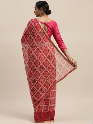 Pink printed chiffon saree with blouse 2