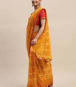 Yellow printed chiffon saree with blouse