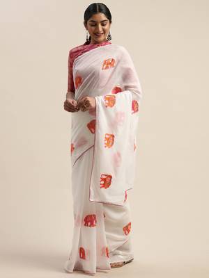 White embroidered chanderi saree with blouse 2
