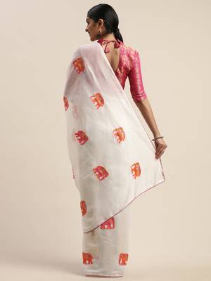 White embroidered chanderi saree with blouse 4