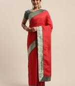 Red plain silk blend saree with blouse