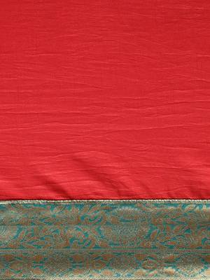 Red plain silk blend saree with blouse 5