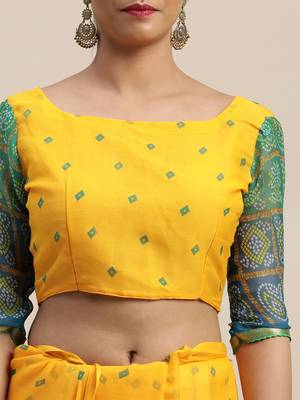 Mustard printed chiffon saree with blouse 3