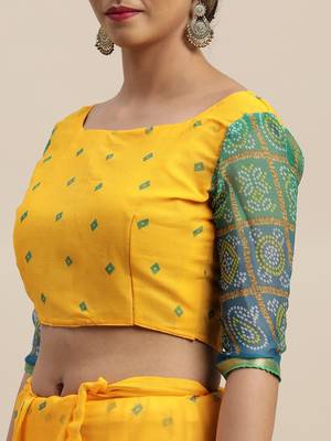 Mustard printed chiffon saree with blouse 4
