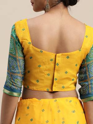 Mustard printed chiffon saree with blouse 5