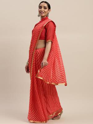 Pink printed chiffon saree with blouse 1