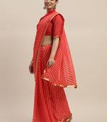 Pink printed chiffon saree with blouse