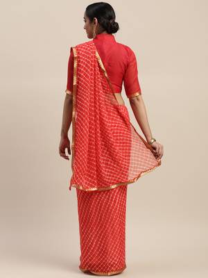 Pink printed chiffon saree with blouse 2