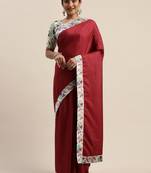 Maroon plain silk blend saree with blouse