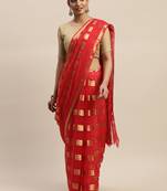 Red woven chiffon saree with blouse