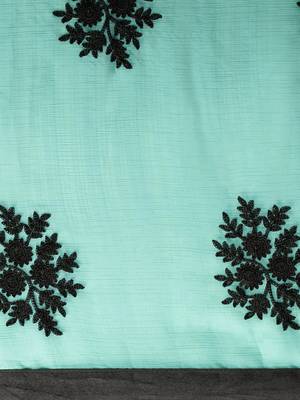 Sea green embroidered silk blend saree with blouse 5