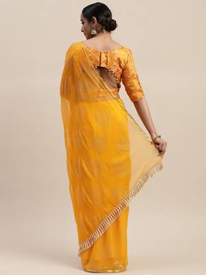 Mustard printed chiffon saree with blouse 3