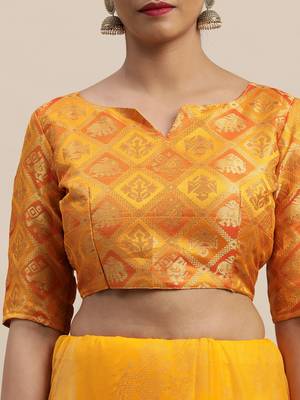 Mustard printed chiffon saree with blouse 4