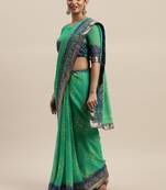 Green printed georgette saree with blouse