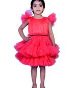 Designer Tomato red net Fancy frock-Red