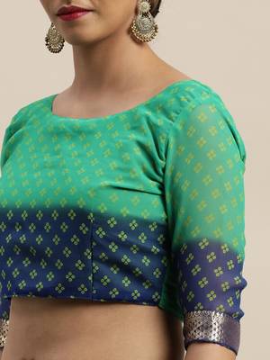 Green printed georgette saree with blouse 4