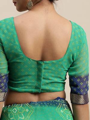 Green printed georgette saree with blouse 5