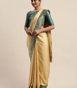 Beige plain silk blend saree with blouse