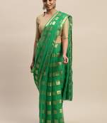 Green printed chiffon saree with blouse