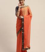 Orange plain net saree with blouse