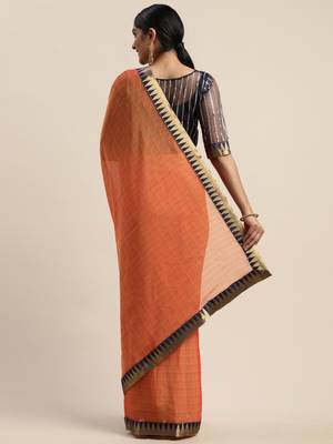 Orange plain net saree with blouse 4