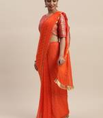 Orange printed chiffon saree with blouse