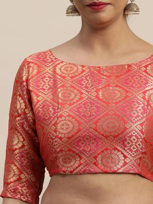 Orange printed chiffon saree with blouse 3