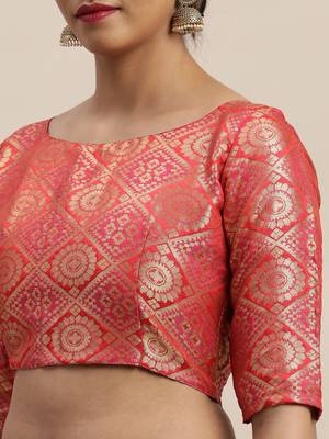 Orange printed chiffon saree with blouse 4