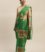 Green printed chiffon saree with blouse