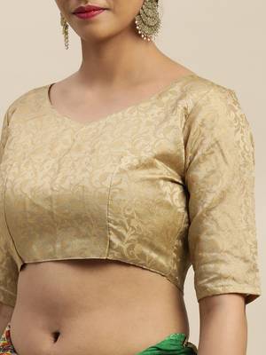 Green printed chiffon saree with blouse 4