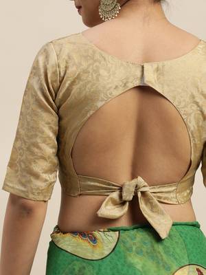 Green printed chiffon saree with blouse 5