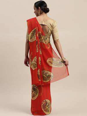 Maroon printed chiffon saree with blouse 2