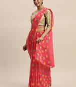 Pink printed chiffon saree with blouse