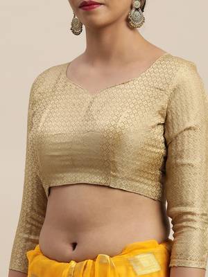 Yellow printed chiffon saree with blouse 4
