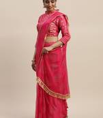 Pink printed chiffon saree with blouse