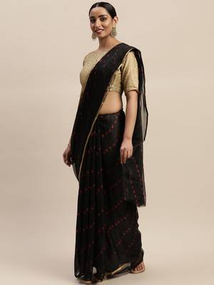 Black printed chiffon saree with blouse 1