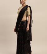 Black printed chiffon saree with blouse