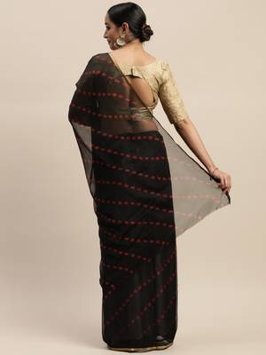 Black printed chiffon saree with blouse 2