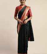 Green plain silk blend saree with blouse