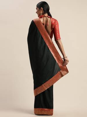 Green plain silk blend saree with blouse 4