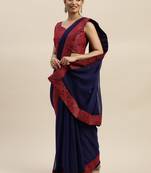 Navy blue plain georgette saree with blouse