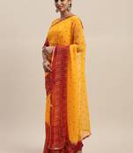 Yellow printed chiffon saree with blouse