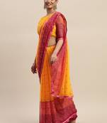 Yellow printed chiffon saree with blouse