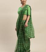 Green printed chiffon saree with blouse