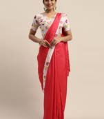 Pink plain silk blend saree with blouse