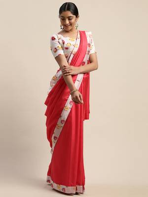 Pink plain silk blend saree with blouse 2