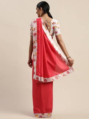 Pink plain silk blend saree with blouse 4